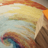 Nourison Celestial Multicolor Wave 4' x Round Area Rug, Abstract, Spiral, Bed Room, Living Room, Dining Room, Kitchen, Easy Cleaning, Non Shedding, (4' Round)