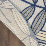 Nourison Aloha Indoor/Outdoor Ivory/Navy 4' x Round Area Rug, Easy Cleaning, Non Shedding, Bed Room, Living Room, Dining Room, Backyard, Deck, Patio (4 Round)