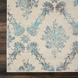 Nourison Tranquil Damask Ivory/Turquoise 4' x 6' Area Rug, Easy Cleaning, Non Shedding, Bed Room, Living Room, Dining Room, Kitchen (4x6)