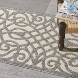 Nourison Palamos Indoor/Outdoor Cream Grey 2'2" x 3'9" Area Rug, Easy Cleaning, Non Shedding, Bed Room, Living Room, Dining Room, Backyard, Deck, Patio (2x4)