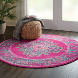 Nourison Passion Fuchsia 4' x Round Area Rug, Boho, Traditional, Easy Clean, Non Shedding, Bed Room, Living Room, Hallway, (4' Round)