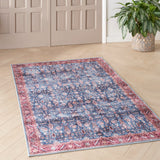 Nourison Brilliance Machine Washable Traditional Vintage Blue/Brick 4' x 6' Area -Rug, Easy -Cleaning, Non Shedding, Bed Room, Living Room, Dining Room, Kitchen (4x6)