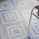 Nourison Whimsicle Tribal Ivory Blue 5' x Round Area Rug, Easy Cleaning, Non Shedding, Bed Room, Living Room, Dining Room, Kitchen (5 Round)