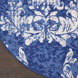 Nourison Whimsicle Damask Navy Ivory 8' x Round Area Rug, Easy Cleaning, Non Shedding, Bed Room, Living Room, Dining Room, Kitchen (8 Round)