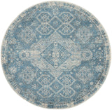 Nourison Tranquil Traditional Lt.Blue/Ivory 5'3" x Round Area -Rug, Easy -Cleaning, Non Shedding, Bed Room, Living Room, Dining Room, Kitchen (5 Round)