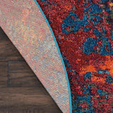Nourison Celestial Red/Blue Atlantic 4' x Round Area -rug, Contemporary, Abstract, Easy -cleaning, Non Shedding, Bed Room, Living Room, Dining Room, Kitchen, (4' Round)