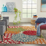 Nourison Aloha Indoor/Outdoor Green 3'6" x 5'6" Area Rug, Tropical, Botanical, Easy Clean, Non Shedding, Bed Room, Living Room, Dining Room, Deck, Backyard, Patio (3x5)