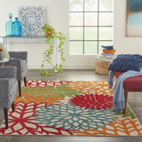Nourison Aloha Indoor/Outdoor Green 3'6" x 5'6" Area Rug, Tropical, Botanical, Easy Clean, Non Shedding, Bed Room, Living Room, Dining Room, Deck, Backyard, Patio (3x5)