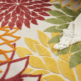 Nourison Aloha Indoor/Outdoor Red Multi Colored 4' x Round Area Rug, Tropical, Botanical, Easy Cleaning, Non Shedding, Bed Room, Living Room, Dining Room, Deck, Backyard, Patio (4 Round)