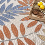 Nourison Aloha Indoor/Outdoor Blue Mocha 5'3" x Round Area -Rug, Easy -Cleaning, Non Shedding, Bed Room, Living Room, Dining Room, Backyard, Deck, Patio (5 Round)