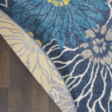 Nourison Passion Blue 4' x Round Area Rug, Floral, Farmhouse, Easy Cleaning, Non Shedding, Bed Room, Living Room, Dining Room, Kitchen, (4' Round)