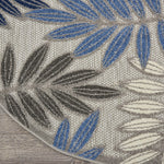 Nourison Aloha Indoor/Outdoor Grey/Blue 5'3" x Round Area Rug, Easy Cleaning, Non Shedding, Bed Room, Living Room, Dining Room, Backyard, Deck, Patio (5 Round)