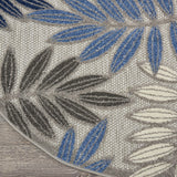 Nourison Aloha Indoor/Outdoor Grey/Blue 5'3" x Round Area Rug, Easy Cleaning, Non Shedding, Bed Room, Living Room, Dining Room, Backyard, Deck, Patio (5 Round)
