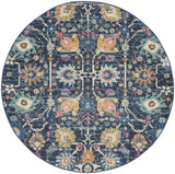 Nourison Passion Navy 4' x Round Area Rug, Boho, Moroccan, Bed Room, Living Room, Dining Room, Kitchen, Easy Cleaning, Non Shedding, (4' Round)