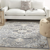 Nourison Elation Floral Grey 2'3" x 7'6" Area -Rug, Easy -Cleaning, Non Shedding, Bed Room, Living Room, Dining Room, Kitchen (2x7)