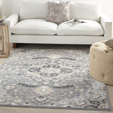 Nourison Elation Floral Grey 5'3" x 7'3" Area Rug, Easy Clean, Non Shedding, Bed Room, Living Room, Dining Room, Kitchen (5x7)