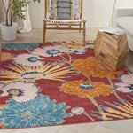 Nourison Allur Red Multicolor 5'3" x 7'3" Area Rug, Modern, Floral, Bed Room, Living Room, Dining Room, Kitchen, Easy Cleaning, Non Shedding, (5' x 7')