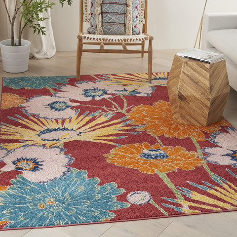 Nourison Allur Red Multicolor 5'3" x 7'3" Area Rug, Modern, Floral, Bed Room, Living Room, Dining Room, Kitchen, Easy Cleaning, Non Shedding, (5' x 7')