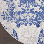 Nourison Whimsicle Damask Ivory Navy 5' x round Area Rug, Easy Cleaning, Non Shedding, Bed Room, Living Room, Dining Room, Kitchen (5 Round)