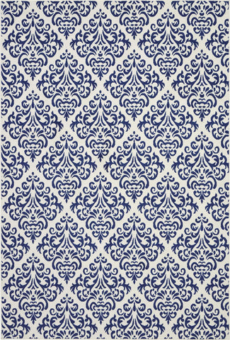 Nourison Grafix Damask White/Blue 6' x 9' Area -Rug, Easy -Cleaning, Non Shedding, Bed Room, Living Room, Dining Room, Kitchen (6x9)