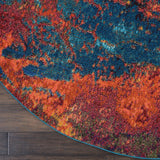 Nourison Celestial Red/Blue Atlantic 4' x Round Area -rug, Contemporary, Abstract, Easy -cleaning, Non Shedding, Bed Room, Living Room, Dining Room, Kitchen, (4' Round)