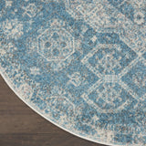 Nourison Tranquil Traditional Lt.Blue/Ivory 5'3" x Round Area -Rug, Easy -Cleaning, Non Shedding, Bed Room, Living Room, Dining Room, Kitchen (5 Round)