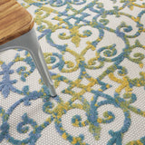 Nourison Aloha Indoor/Outdoor Ivory Blue 5'3" x 7'5" Area Rug, Transitional, French Country, Easy Cleaning, Non Shedding, Bed Room, Kitchen, Living Room, Deck, Backyard, (5' x 7')