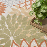 Nourison Aloha Indoor-Outdoor Ivory Multicolor 3'6" x 5'6" Area Rug, Easy Cleaning, Non Shedding, Bed Room, Living Room, Dining Room, Backyard, Deck, Patio (4x6)
