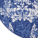 Nourison Whimsicle Damask Navy Ivory 8' x Round Area Rug, Easy Cleaning, Non Shedding, Bed Room, Living Room, Dining Room, Kitchen (8 Round)