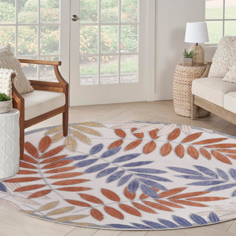 Nourison Aloha Indoor/Outdoor Blue Mocha 5'3" x Round Area -Rug, Easy -Cleaning, Non Shedding, Bed Room, Living Room, Dining Room, Backyard, Deck, Patio (5 Round)