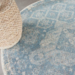 Nourison Tranquil Traditional Light Blue/Ivory 4' x Round Area -Rug, Easy -Cleaning, Non Shedding, Bed Room, Living Room, Dining Room, Kitchen (4 Round)
