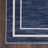 Nourison Essentials Indoor/Outdoor Solid Bordered Navy/Ivory 2'2" x 7'6 Area Rug, Easy Cleaning, Non Shedding, Bed Room, Living Room, Dining Room, Backyard, Deck, Patio (2x8)