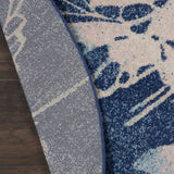Nourison Tranquil Floral Navy/Pink 5'3" x Round Area -rug, Easy -cleaning, Non Shedding, Bed Room, Living Room, Dining Room, Kitchen (5 Round)