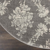 Nourison Tranquil Damask Grey/Pink 5'3" x Round Area-Rug, Easy-Cleaning, Non Shedding, Bed Room, Living Room, Dining Room, Kitchen (5 Round)