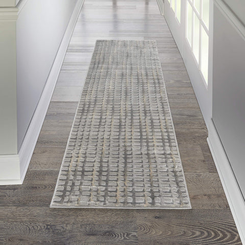 Nourison Solace Contemporary Abstract Grey/Beige 2'3" x 7'3" Area Rug, Easy Cleaning, Non Shedding, Bed Room, Living Room, Dining Room, Kitchen, (7' Runner)