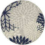 Nourison Aloha Indoor/Outdoor Floral Ivory/Navy 5'3" x Round Area Rug, (5' Round)