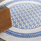 Nourison Whimsicle Geometric Ivory Blue 5' x Round Area Rug, Easy Cleaning, Non Shedding, Bed Room, Living Room, Dining Room, Kitchen (5 Round)