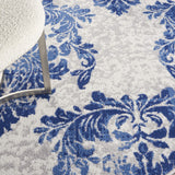 Nourison Whimsicle Damask Ivory Navy 5' x round Area Rug, Easy Cleaning, Non Shedding, Bed Room, Living Room, Dining Room, Kitchen (5 Round)