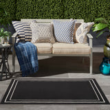 Nourison Essentials Indoor/Outdoor Solid Bordered Black Ivory 3' x 5' Area Rug, Easy Cleaning, Non Shedding, Bed Room, Living Room, Dining Room, Backyard, Deck, Patio (3x5)