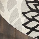 Nourison Aloha 48" Round Fabric Indoor/Outdoor Rug in Black/White Finish