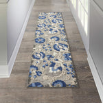 Nourison Aloha Indoor/Outdoor Natural/Blue 2' x 6' Area Rug, Easy Cleaning, Non Shedding, Bed Room, Living Room, Dining Room, Backyard, Deck, Patio (2x6)