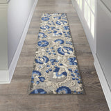 Nourison Aloha Indoor/Outdoor Natural/Blue 2'3" x 8' Area Rug, Easy Cleaning, Non Shedding, Bed Room, Living Room, Dining Room, Backyard, Deck, Patio (2x8)
