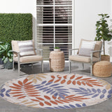 Nourison Aloha Indoor/Outdoor Blue Mocha 5'3" x Round Area -Rug, Easy -Cleaning, Non Shedding, Bed Room, Living Room, Dining Room, Backyard, Deck, Patio (5 Round)