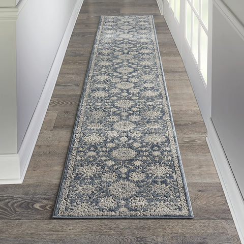 Nourison Concerto Traditional Blue/Beige 2'2" x 10' Area -Rug, Easy -Cleaning, Non Shedding, Bed Room, Living Room, Dining Room, Kitchen (2x10)" }