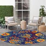 Nourison Aloha 63x63 Polypropylene Fabric Area Rug in Navy/Blue/Multi-Color