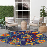 Nourison Aloha 63x63 Polypropylene Fabric Area Rug in Navy/Blue/Multi-Color