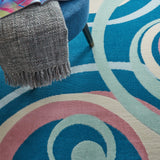 Nourison Grafix Geometric Blue Multi Colored 5'3" x Round Area-Rug, Easy-Cleaning, Non Shedding, Bed Room, Living Room, Dining Room, Kitchen (5 Round)