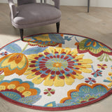 Nourison Aloha Indoor/Outdoor Multicolor 4' x Round Area Rug, Floral, Contemporary, Easy Cleaning, Non Shedding, Bed Room, Living Room, Deck, Backyard, (4' Round)