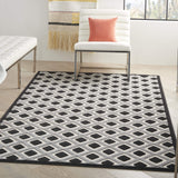 Nourison Aloha Indoor/Outdoor Black White 5 ft 3 in x 7 ft 5 in Area Rug, Outdoor, Modern, Geometric, Stain Resistant, Easy Cleaning, Patio, Backyard, Kitchen, Deck, Living Room, (5'x8')