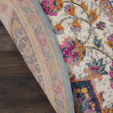 Nourison Passion Ivory/Multi 4' x Round Area -Rug, Farmhouse, Transitional, Bed Room, Living Room, Dining Room, Kitchen, Easy -Cleaning, Non Shedding, (4' Round)